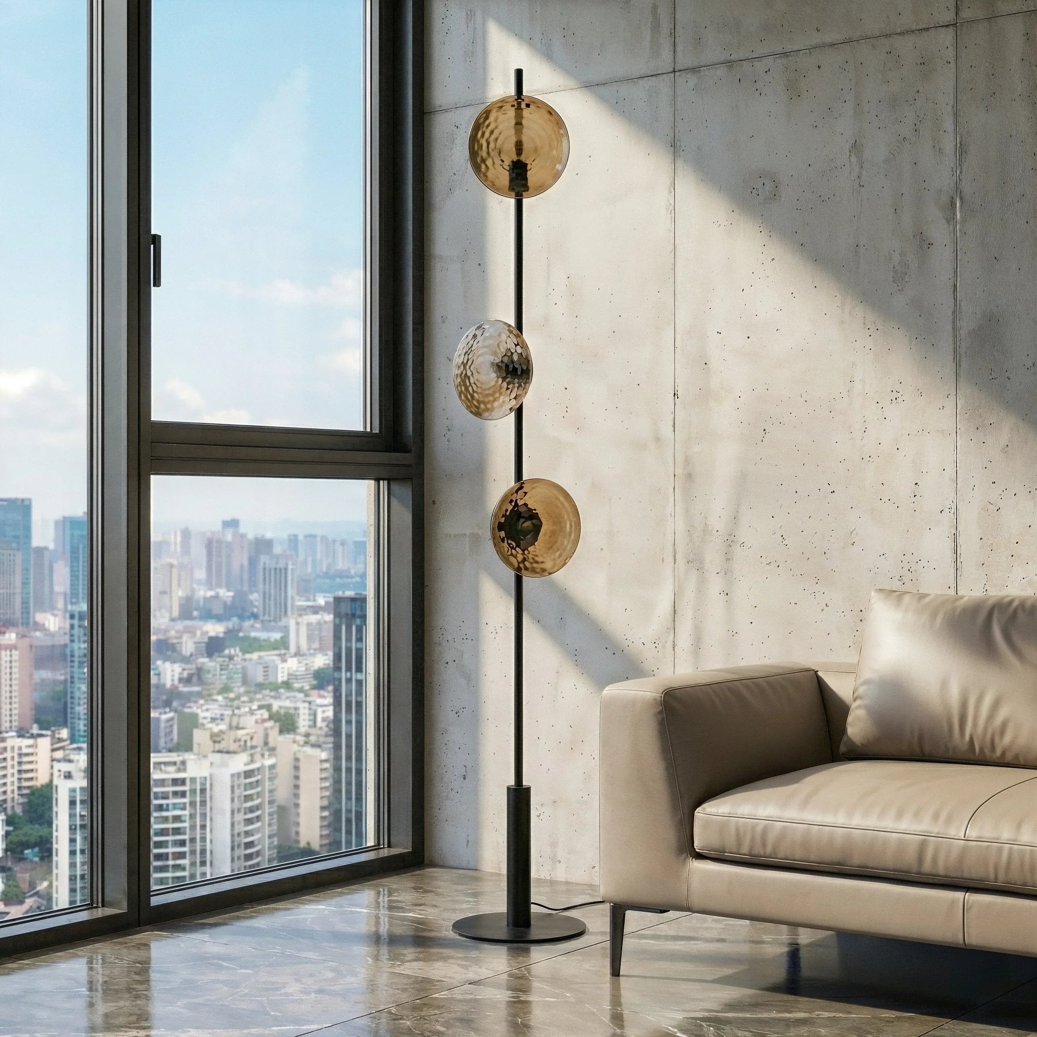 Mirage: Voyage Lumière Mirage Architectural Floor Lamp - Textured Glass | Luminor Arc