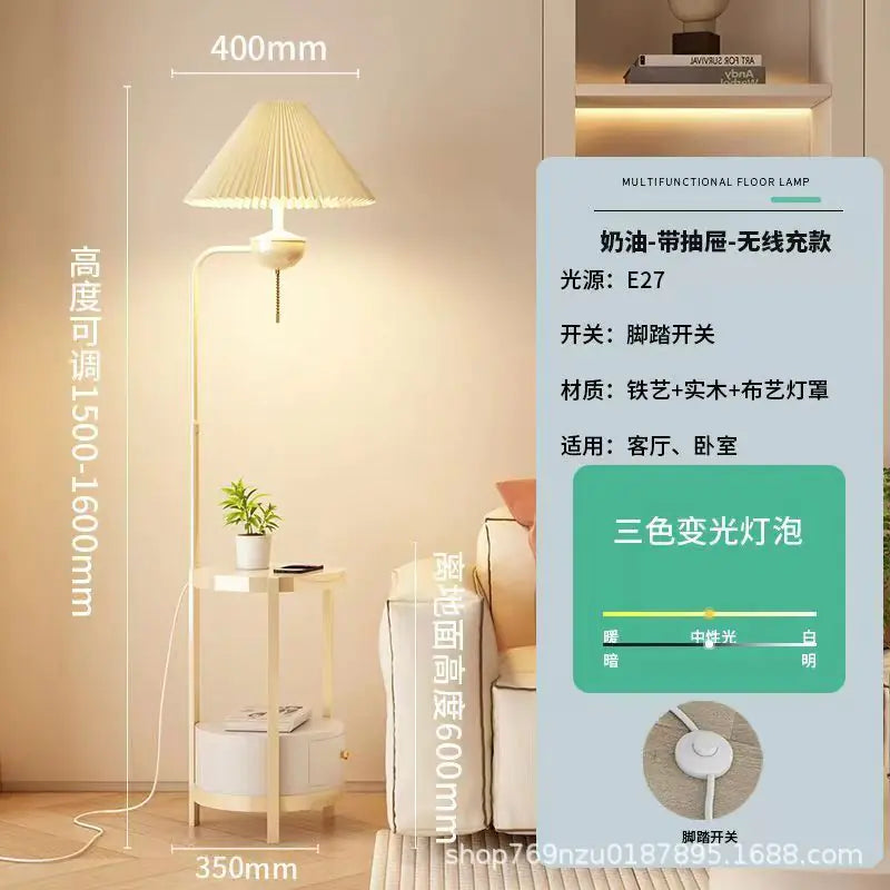 Cream Style Floor Lamp with Wireless Charging Table